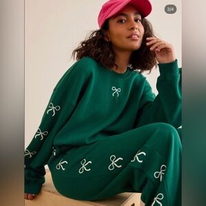 Altar'd State Green Sweatshirt with White Accents
